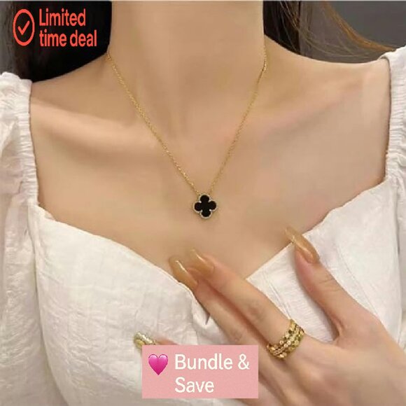 18K Gold Plated Four Leaf Clover Necklace Set 3Pcs Adjustable Lucky Jewelry - Picture 8 of 8